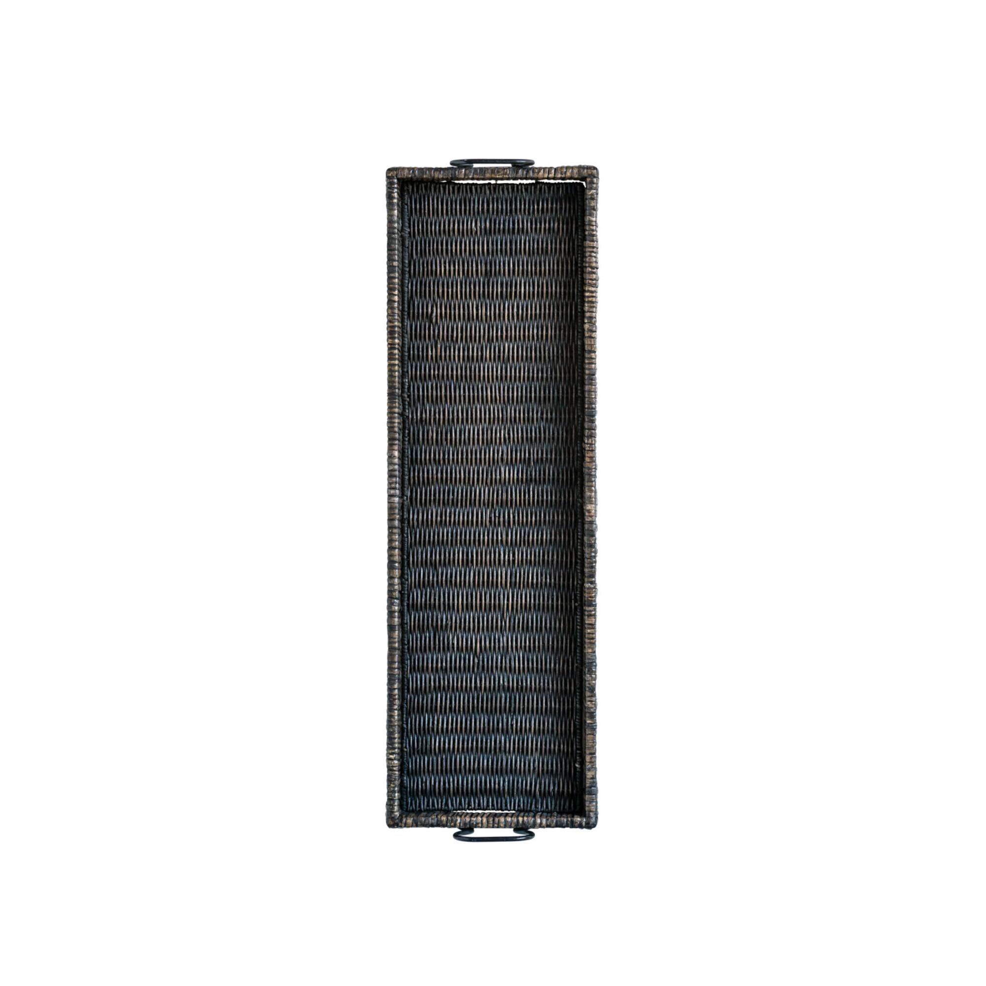 Hello Honey® Black Rattan & Wood Tray with Handles